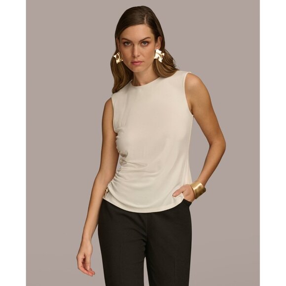 Donna Karan Women's Side-Cinched Sleeveless Crewneck Top White Size XL MSRP $69 - Picture 3 of 3